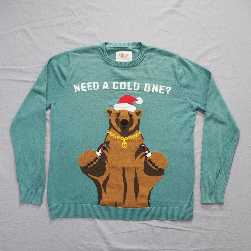Mossimo Sweater Mens Large Bear Santa Ugly Christmas Pullover Funny Holiday